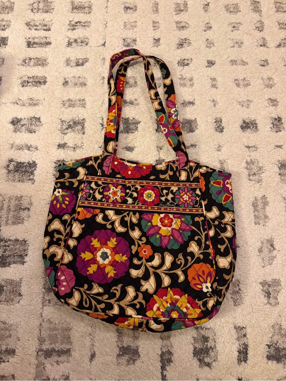 Vera Bradley Black Quilted Floral Tote with Multicolor Blooms